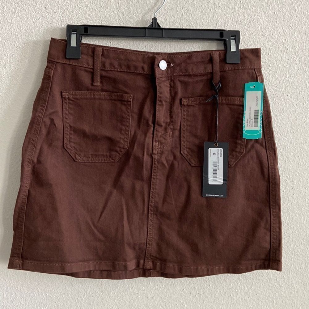 Just Black Denin Double Button Skirt Front & Back Pockets expresso color S NWT